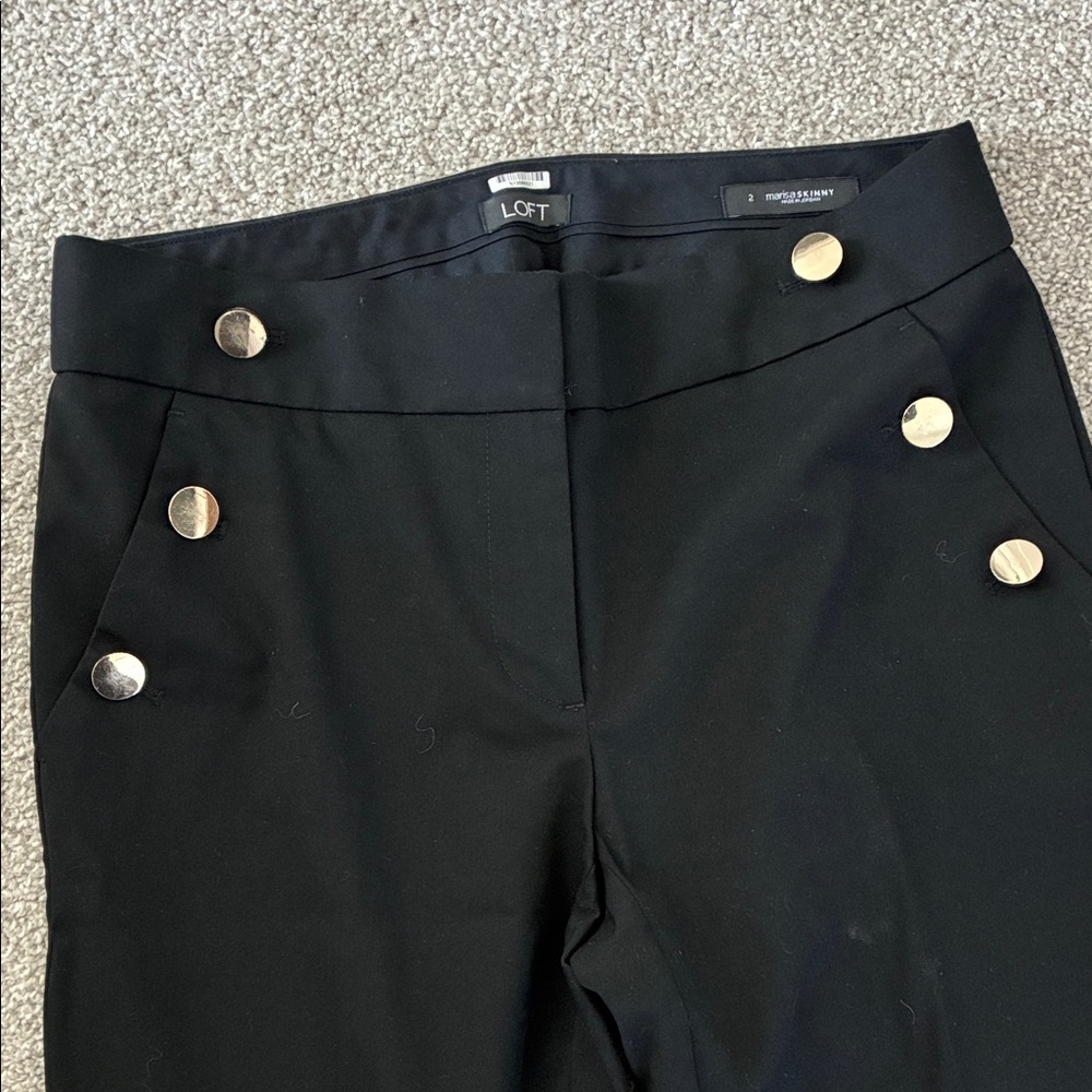 LOFT Black Ponte Pants with Gold Buttons